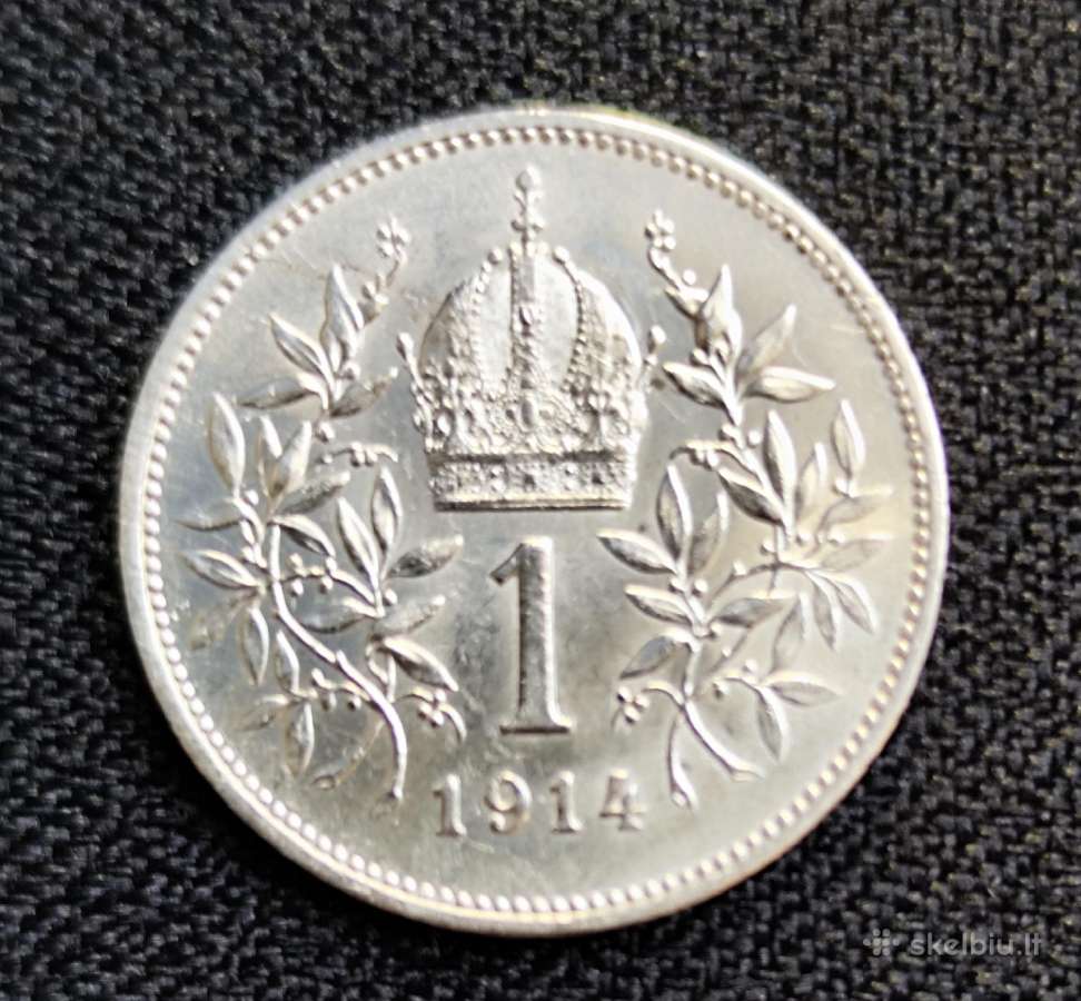 1 krona Austria 1914m. Sidabras 835.