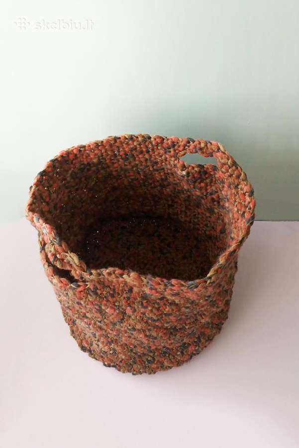 Rankų darbo didelis nertas krepšys, 30cm skersmuo - nuotraukos Nr. 3