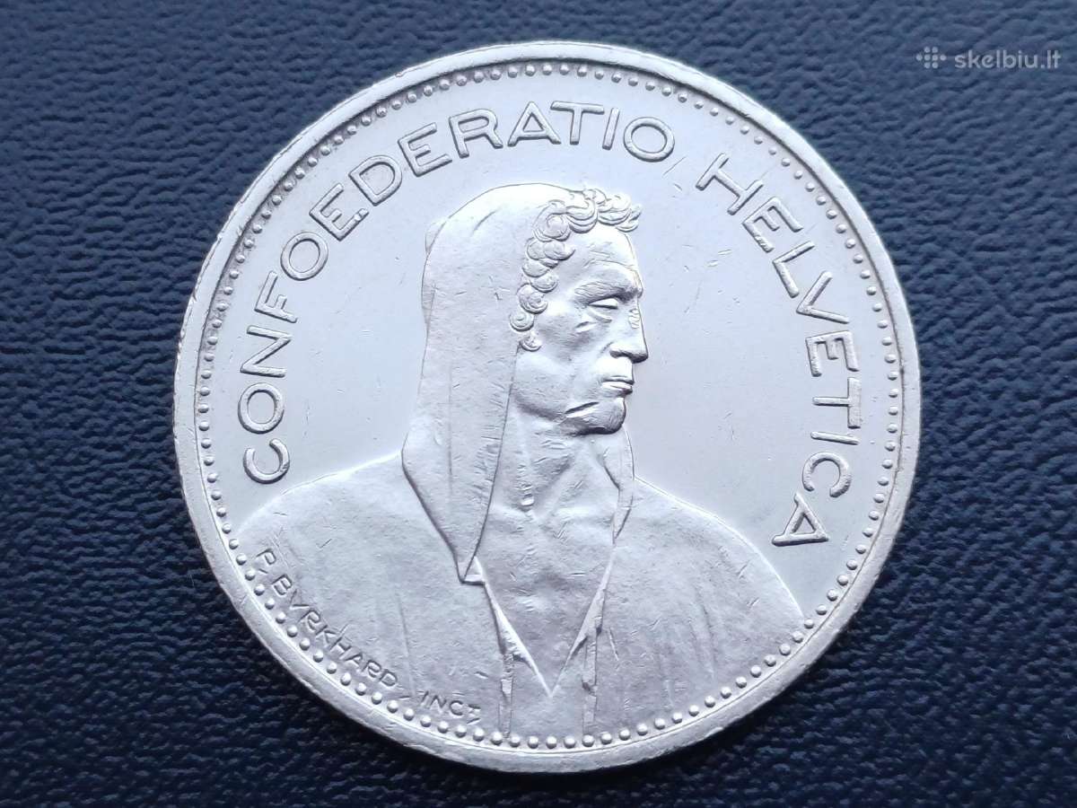5 frankai 1951m. Šveicarija sidabras - nuotraukos Nr. 2