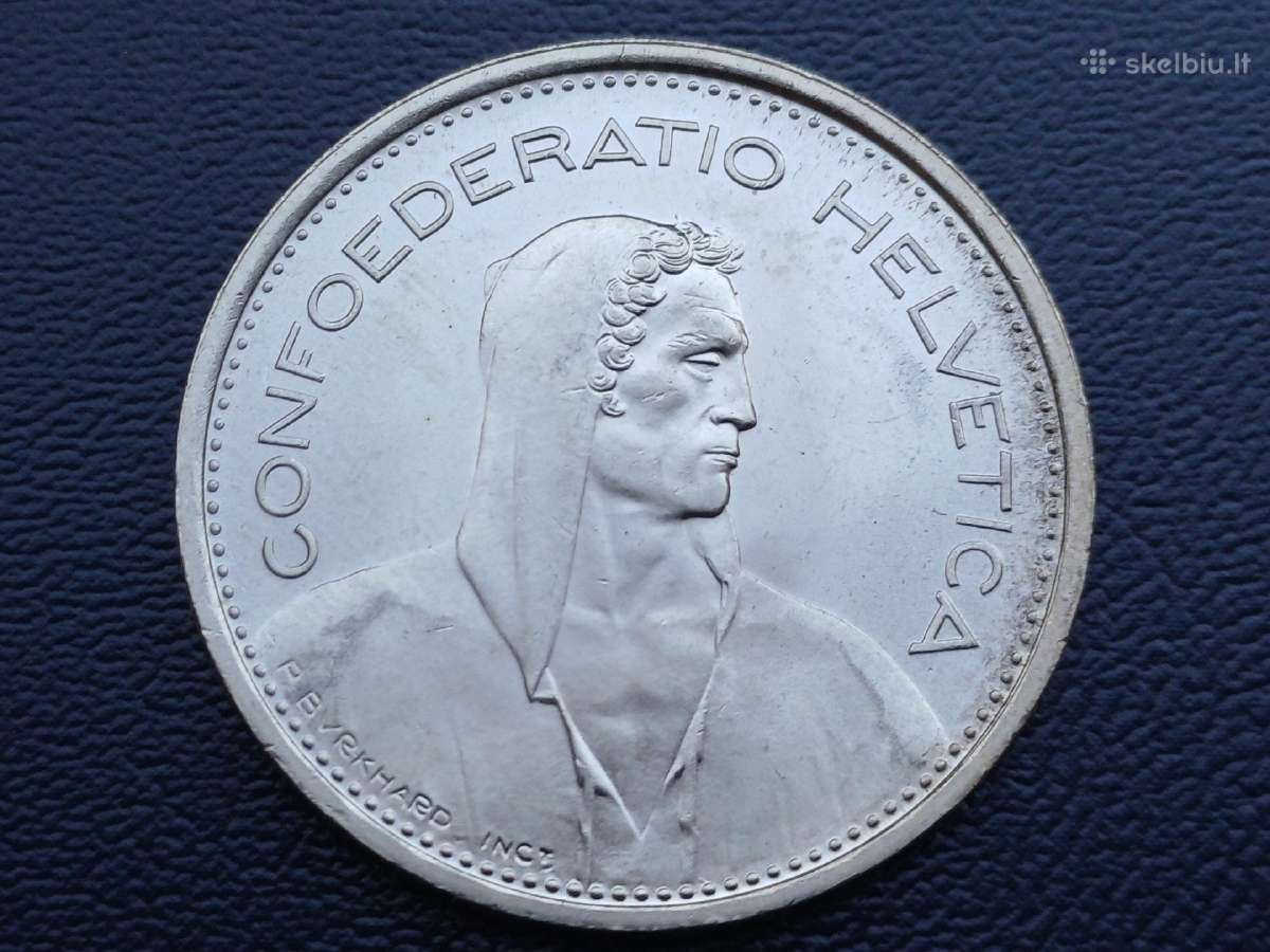 5 frankai 1969m. Šveicarija sidabras unc. - nuotraukos Nr. 2
