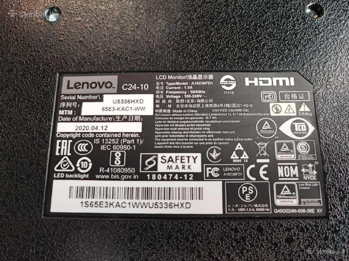 Lenovo C24-10 monitorius, 23.6 colių 1080p - nuotraukos Nr. 4