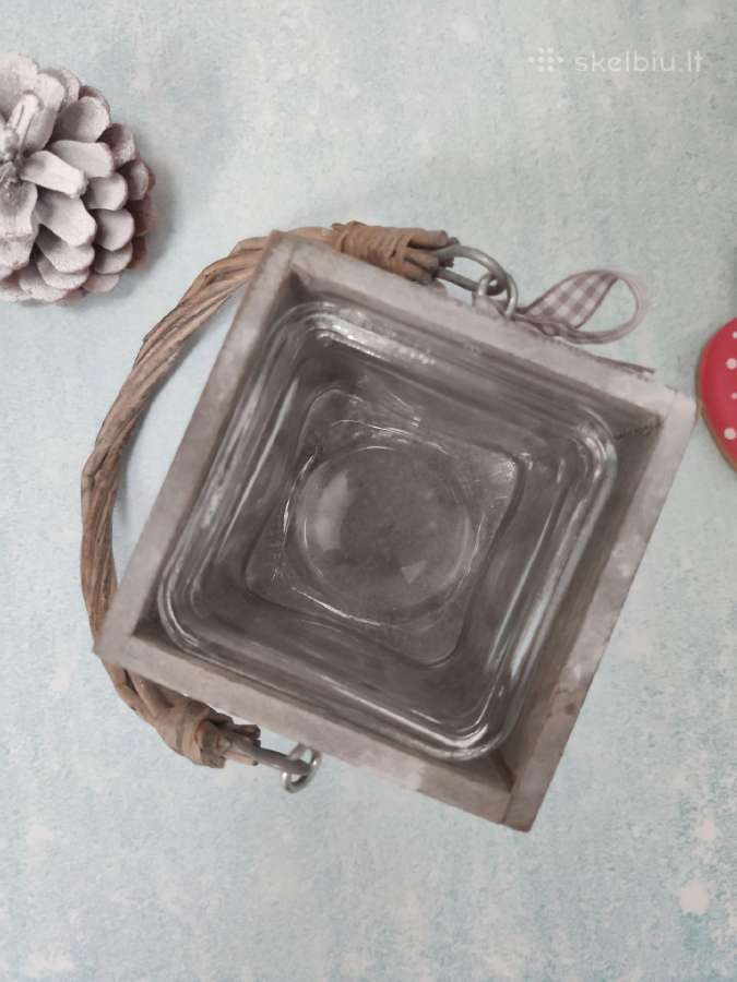 Medinė žvakidė su rankenėle ir stikliniu indeliu - nuotraukos Nr. 5