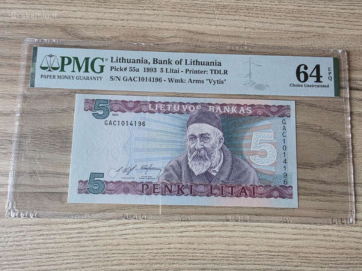 1993 metų 5 litai Pmg 64