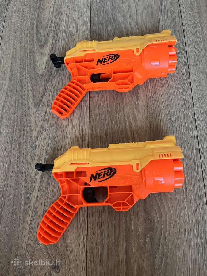2 Nerf žaisliniai pistoletai su būgneliu