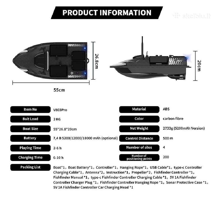 Jaukinimo laivelis Flytec V803 GPS Sonar - nuotraukos Nr. 4