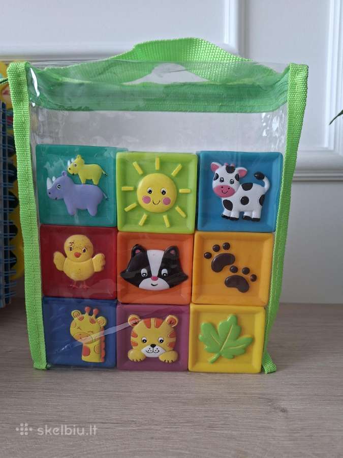 Minkštų sensorinių kaladėlių rinkinis su krepšeliu