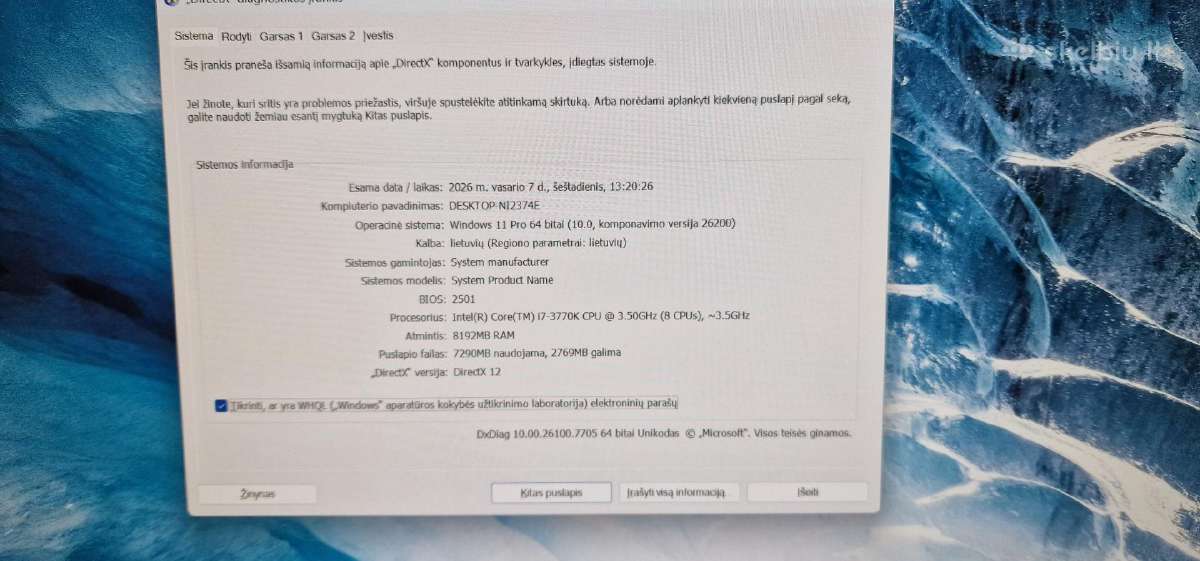 Kompiuteris i7-3770k, Asus Nvidia Gtx 1070 Strix