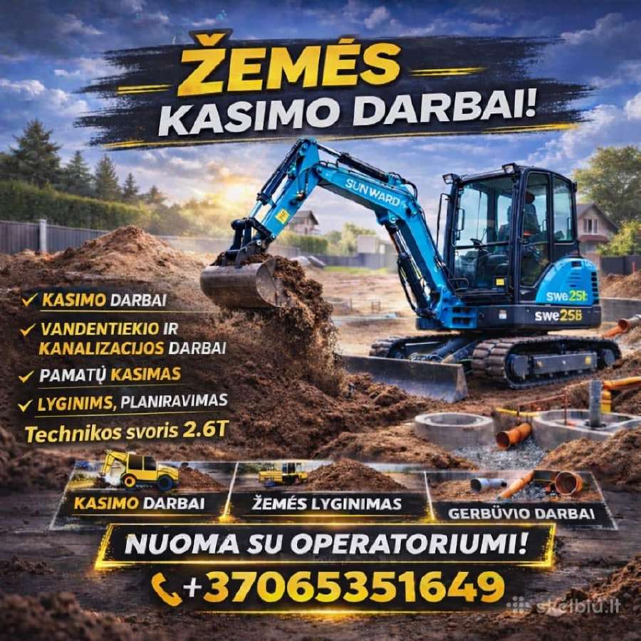 Mini ekskavatoriaus,nuoma