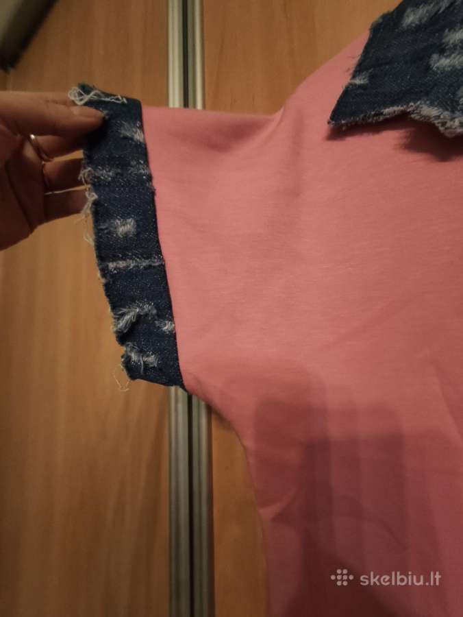 Rožinė palaidinė su džinsinėm detalėm - nuotraukos Nr. 4