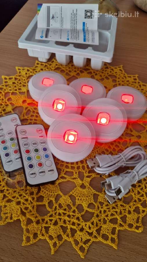 6 pakraunamos LED lemputės su magnetais ir pultu