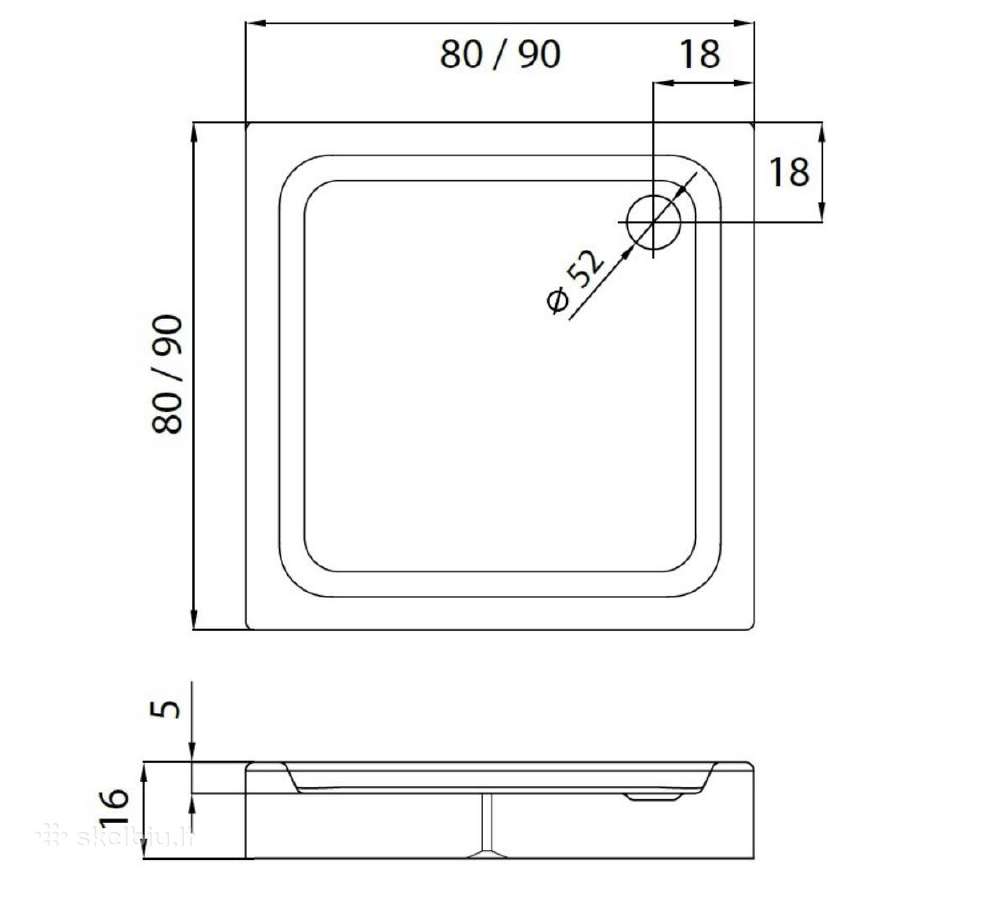 Kvadratinis dušo padėklas su sifonu 90cm