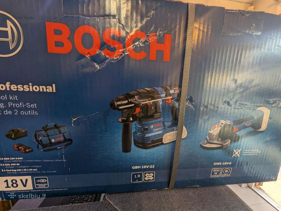 Naujas komplektas Bosch gbh 18v-22 ir gws 18v-8