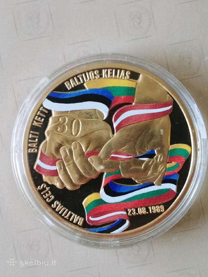 Baltijos kelio 30mečio paauksuotas medalis/moneta
