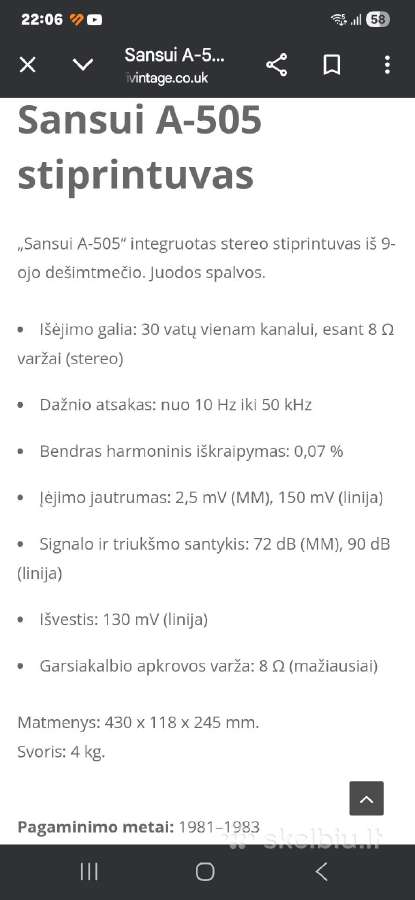 Sansui A-505 stiprintuvas ir T-505l tiuneris - nuotraukos Nr. 4