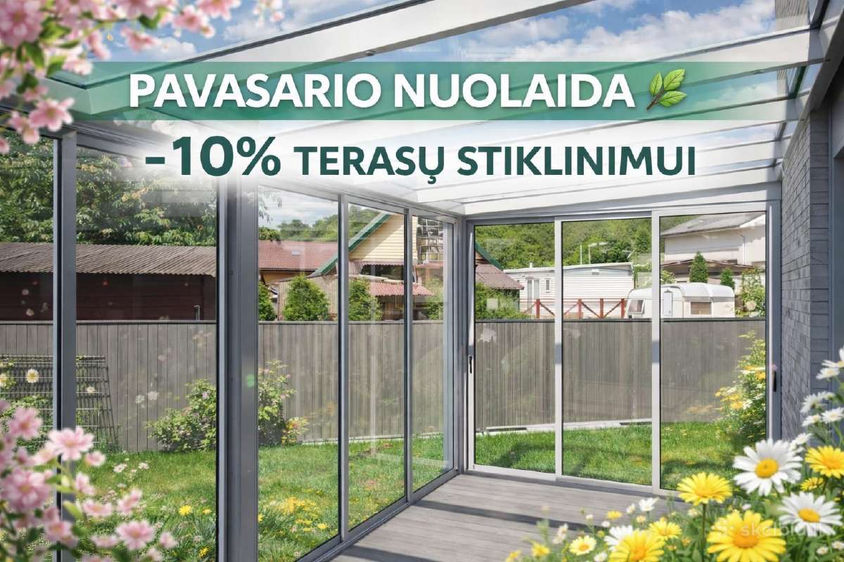 Terasų stiklinimas, stoginės, verandos