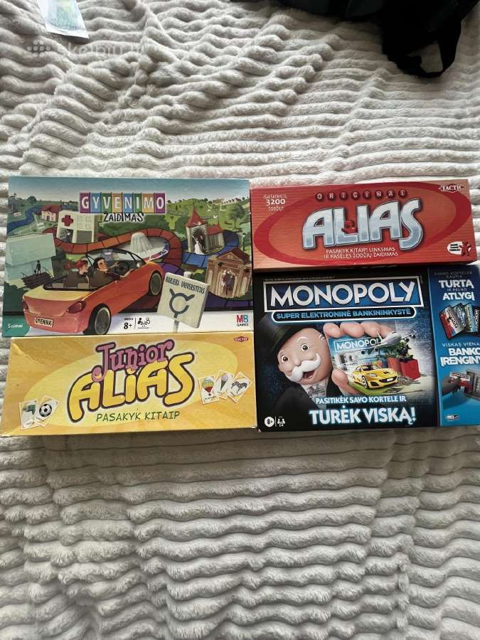Alias, junior alias, gyvenimo žaidimas, monopolis