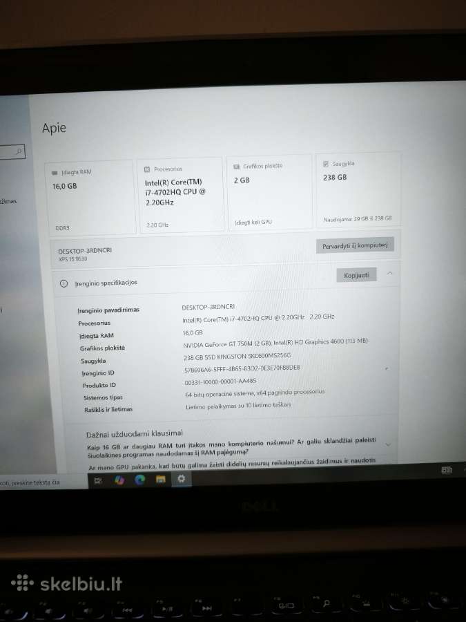 Dell Xps 15 9530 liečiamu ekranu - nuotraukos Nr. 3