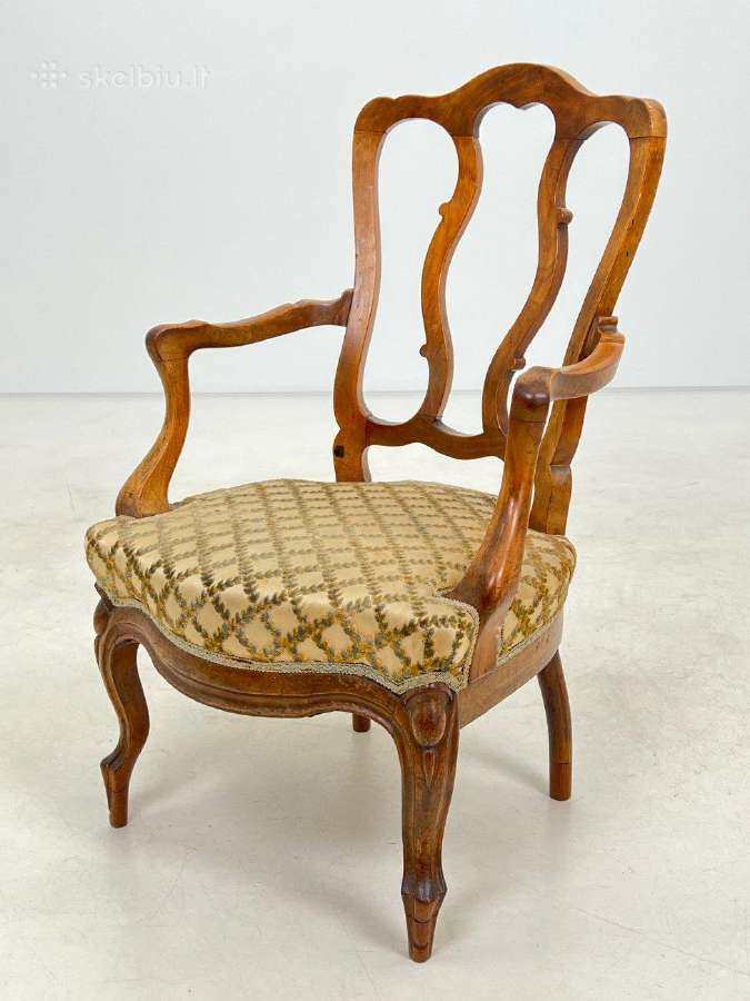 Riešutmedžio rėmo krėslas su gobelenu - nuotraukos Nr. 5