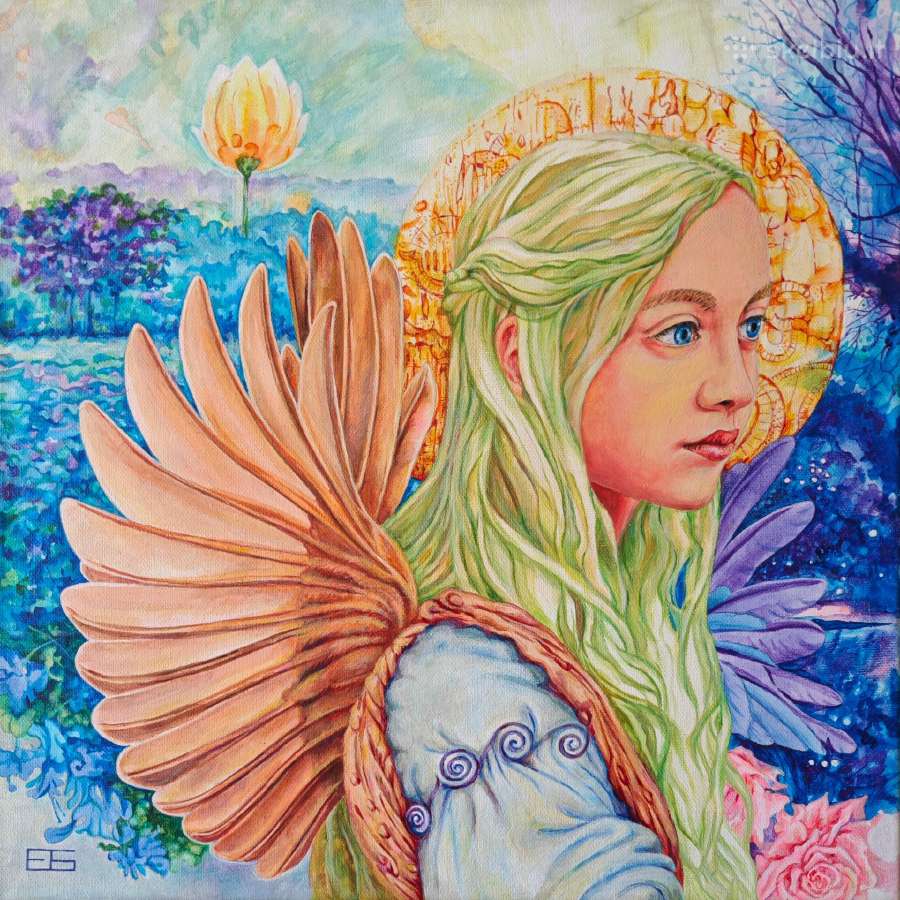 Drobė ant porėmio, akrilas, lakas, 40x40 "Angelas"