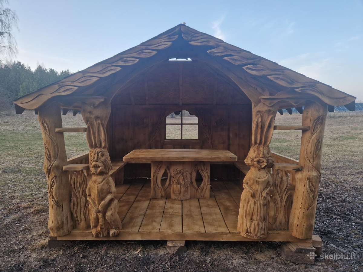 Pavėsinės,šulinio apdaila,mediniai liūtai,paukšiai - nuotraukos Nr. 27