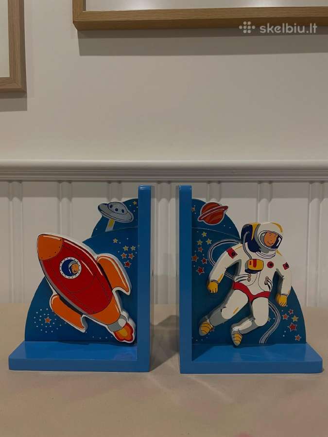 Vintage Astronaut and Rocket Scandinavian Bookends - nuotraukos Nr. 2