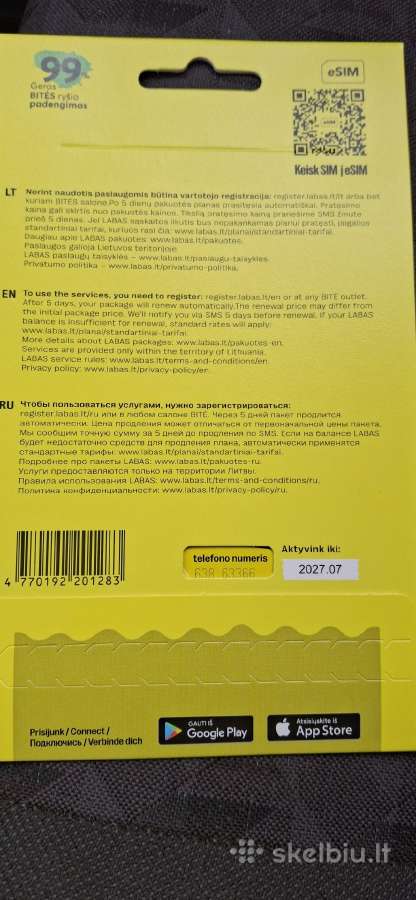 Nauja Pildyk ir Labas sim kortelė 12€