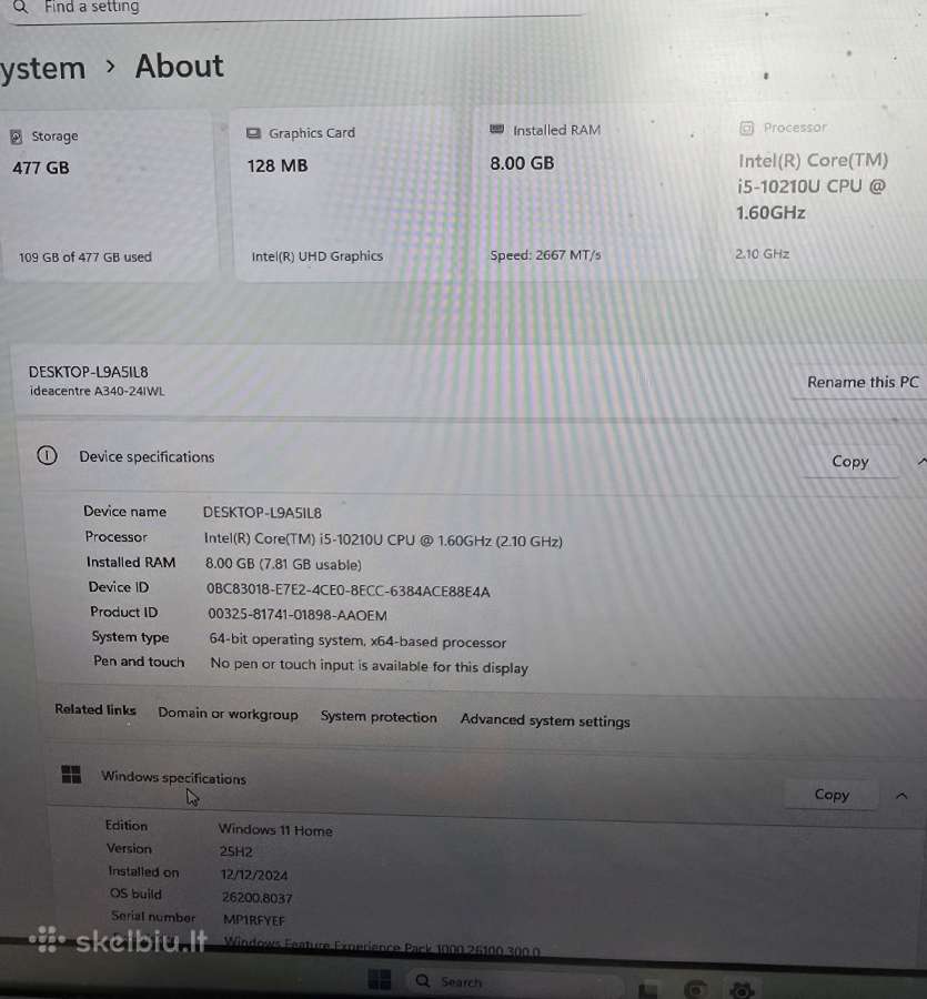 Stacionarus kompiuteris Lenovo All in 1 - nuotraukos Nr. 8