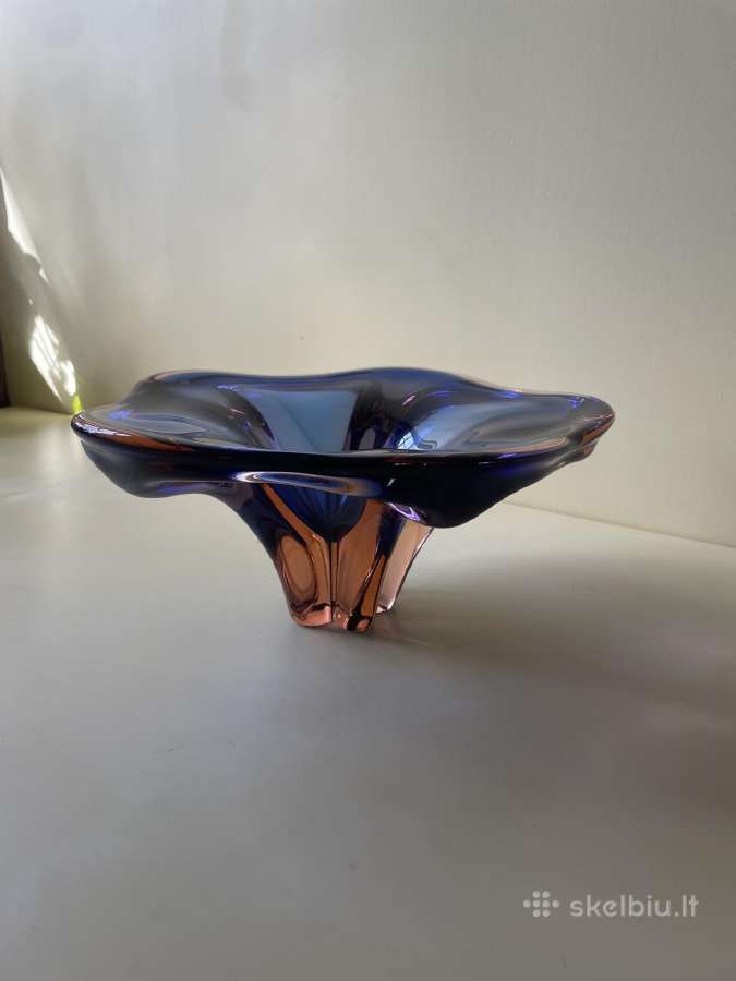Vintage Czech Bohemia Art Glass dekoratyvinė vaza