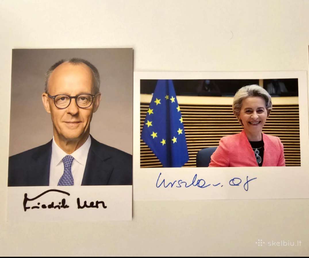 Friedrich Merz ir Ursula von der Leyen autografai