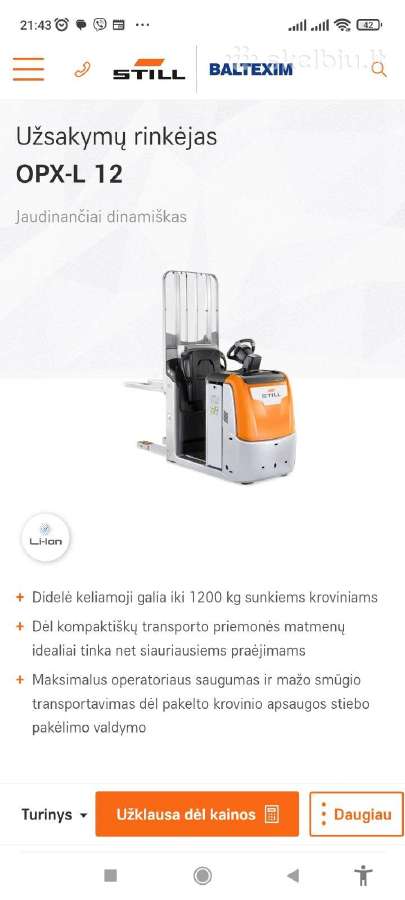 Still Opx- L 12 akum. palečių vežimėlis,krautuvas - nuotraukos Nr. 15
