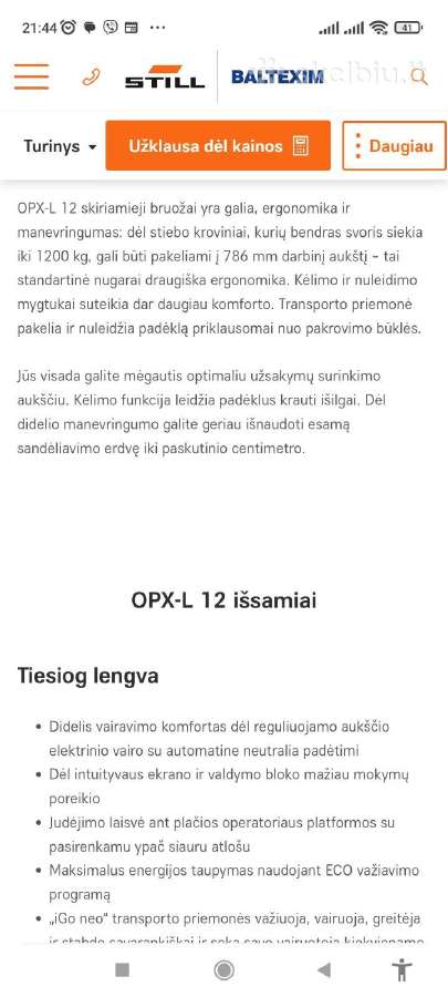 Still Opx- L 12 akum. palečių vežimėlis,krautuvas - nuotraukos Nr. 16