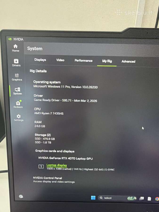 Lenovo Loq 15arp9 su 4070rtx 140w - nuotraukos Nr. 7