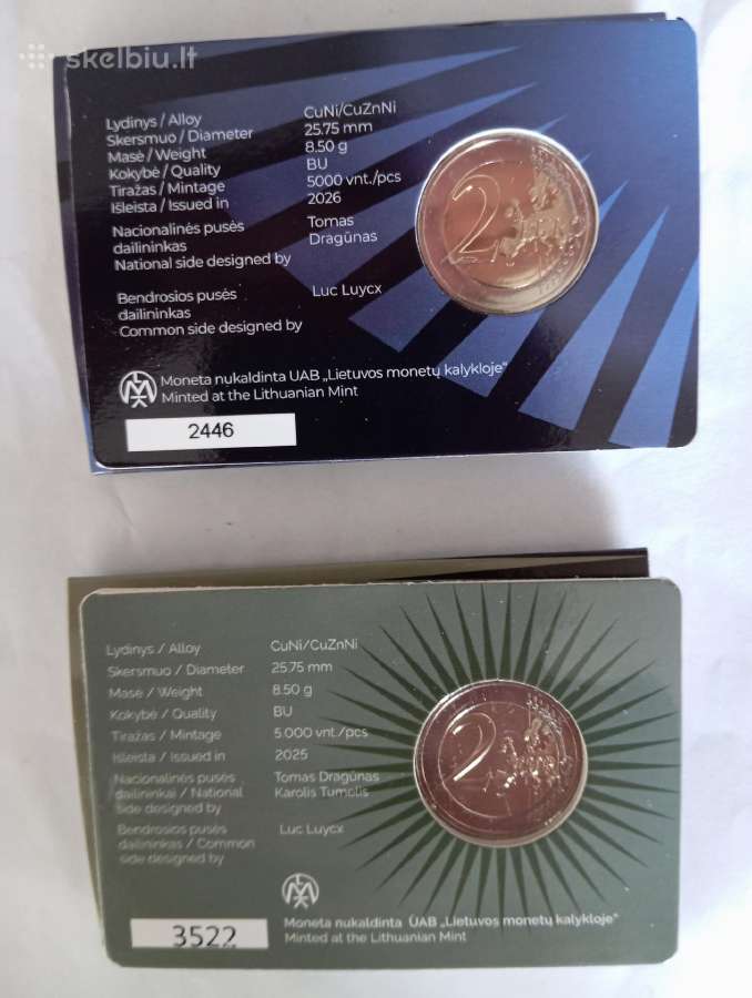 Dvi 2 eurų Bu monetos kortelėse - nuotraukos Nr. 2
