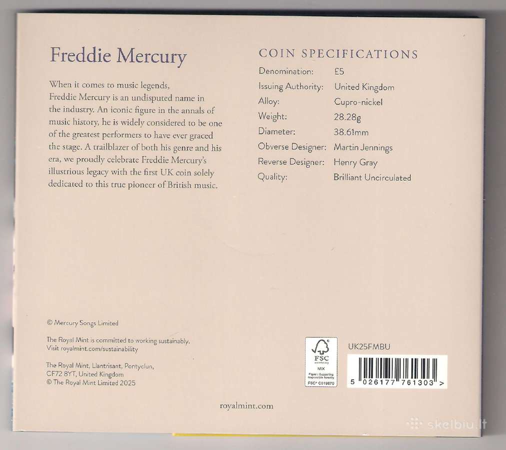 Muzikos legendos- Fredis Merkuris 2025 5£ - nuotraukos Nr. 2