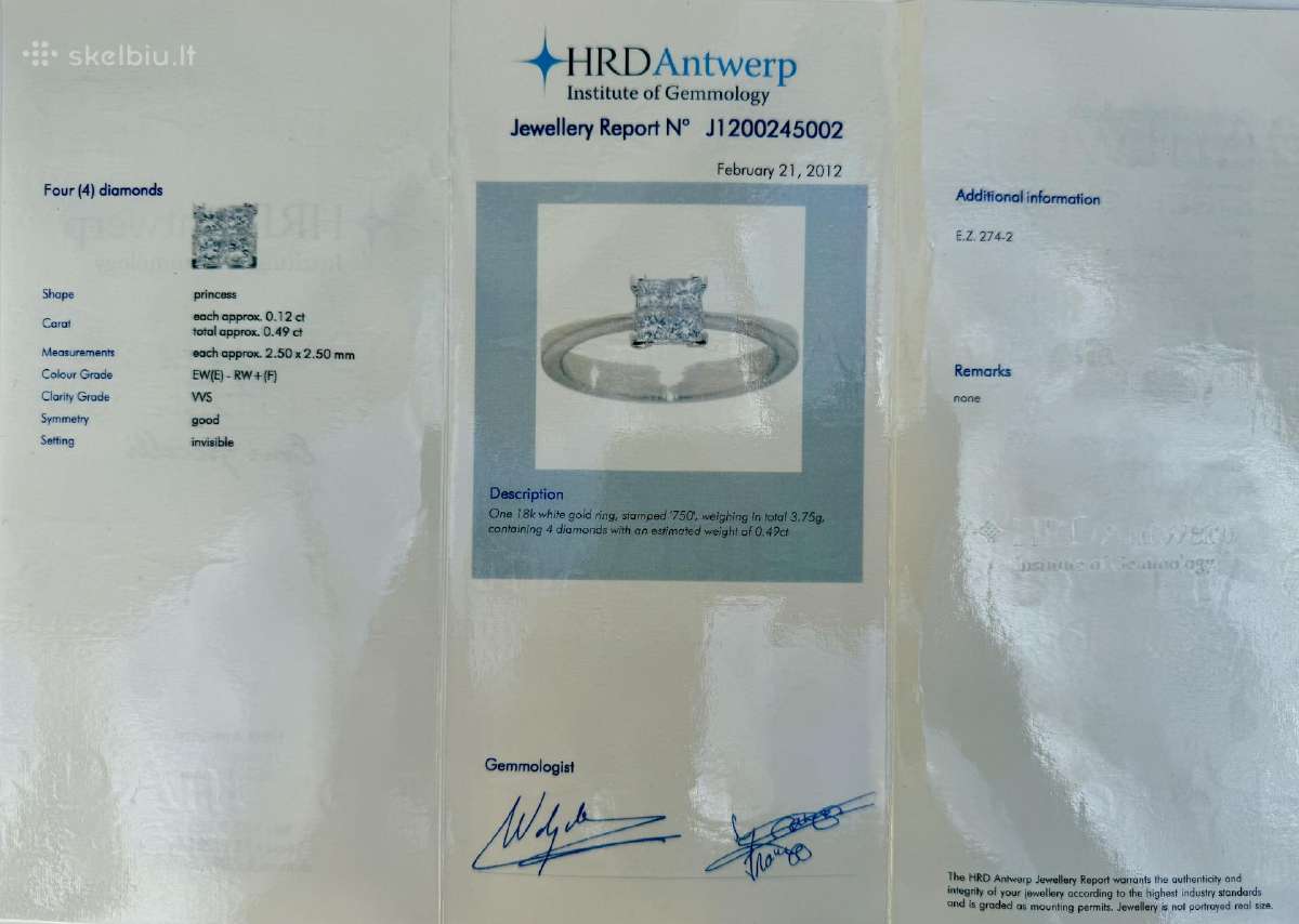Sužadėtuvių Žiedas Sertifikatas: Hrd Antwerp