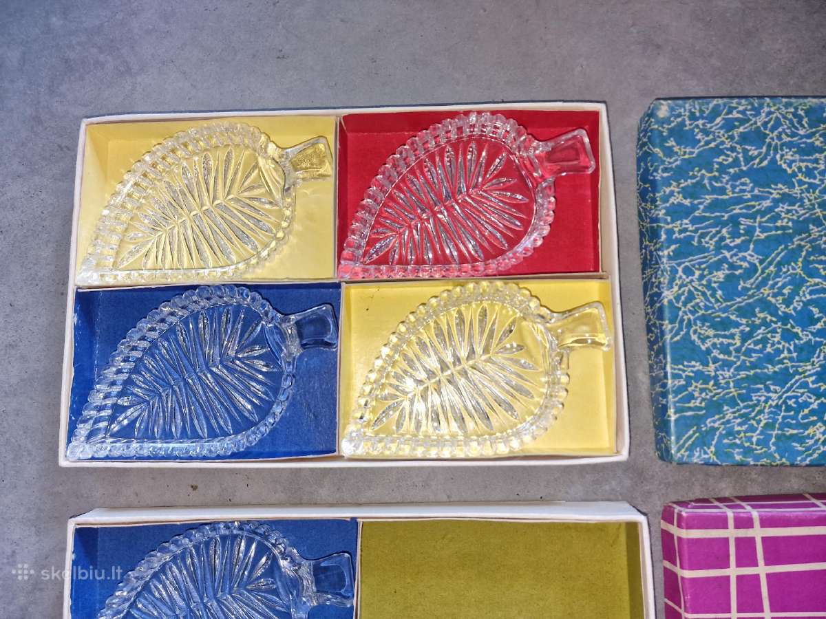 Retro stiklo lėkštutės „lapas“ 6 vnt. 1960–1980