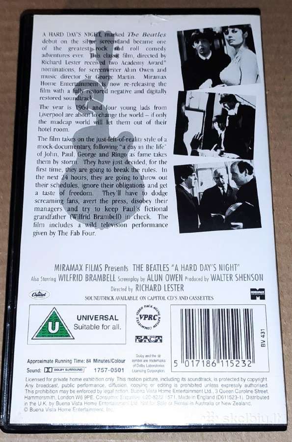 The Beatles A Hard Days Night Vhs filmas - nuotraukos Nr. 3