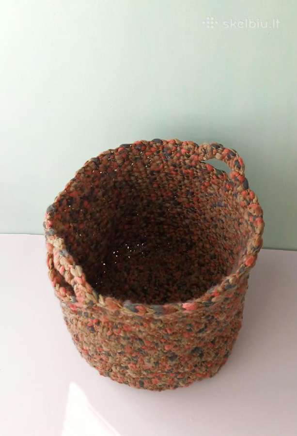 Rankų darbo didelis nertas krepšys, 25cm skersmuo - nuotraukos Nr. 3