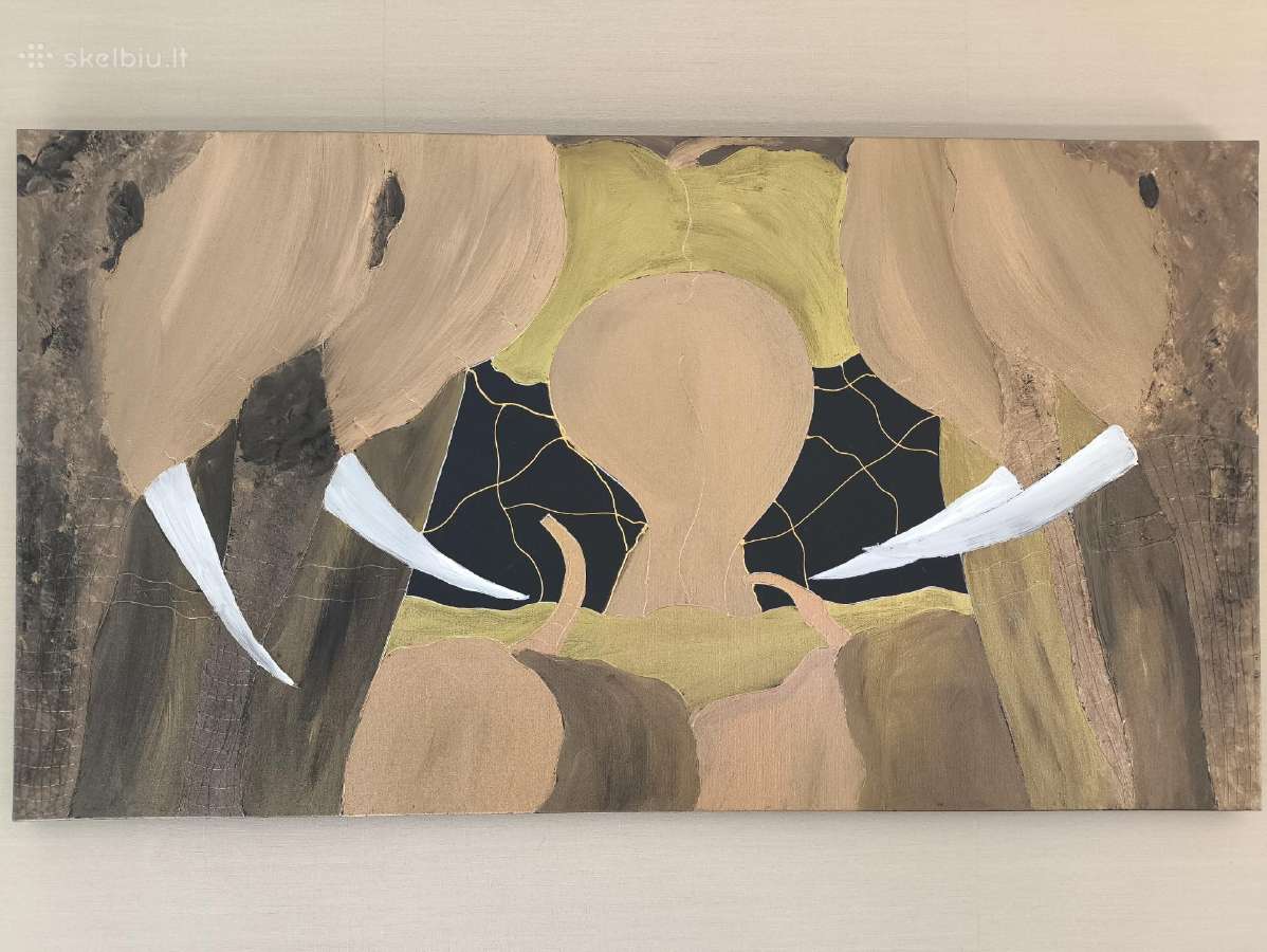 Didelis Ž. Liogės paveikslas 7 drambliai 118x60 cm