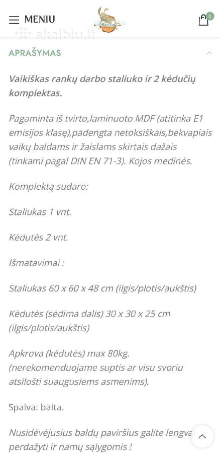 Vaikiškas staliukas ir 2 kėdutės - nuotraukos Nr. 8