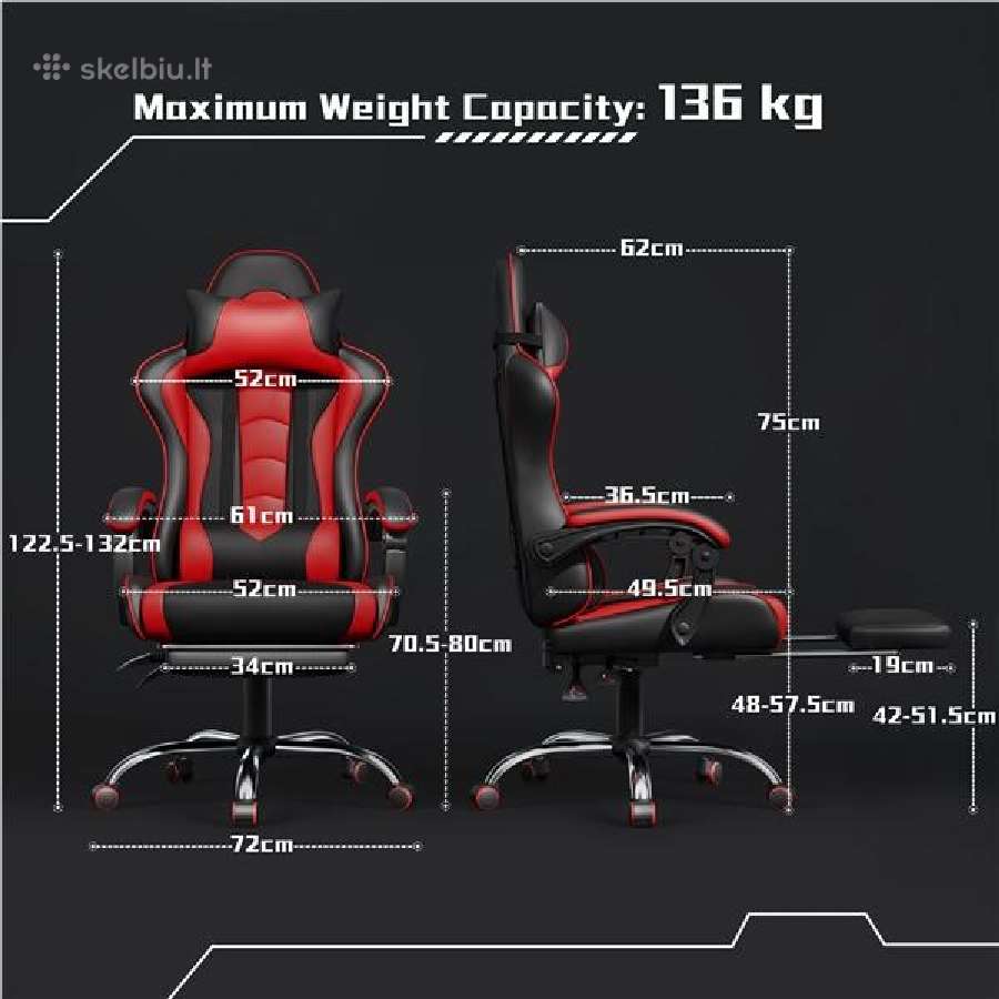 Ergonomiška žaidimų kėdė su masažo funkcija - nuotraukos Nr. 5