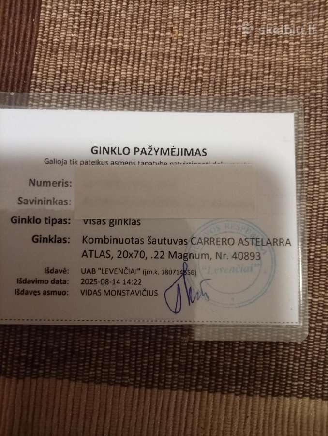 Parduodu kombinuotą šautuvą