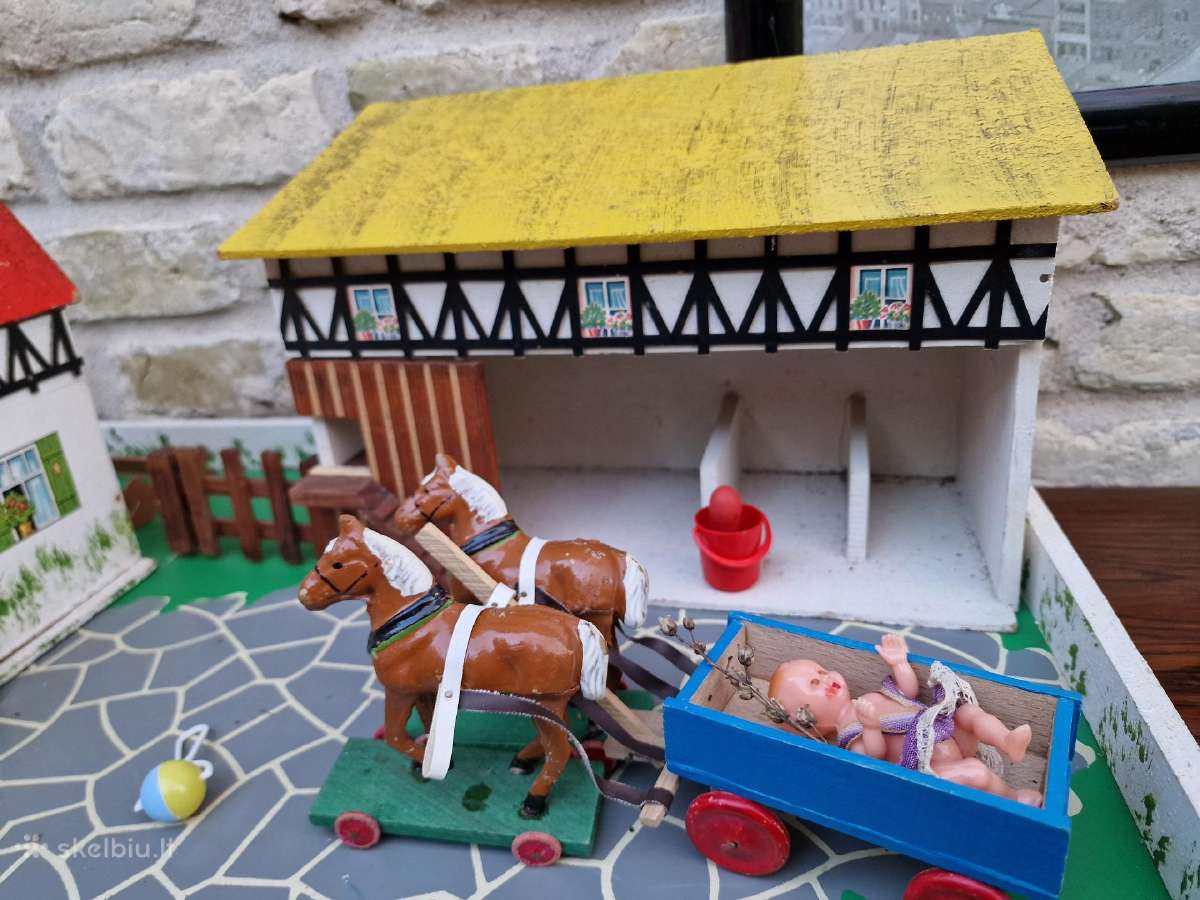 Vintažinis mid century lėlių namas su tvarteliu - nuotraukos Nr. 5