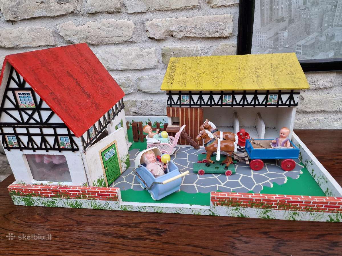 Vintažinis mid century lėlių namas su tvarteliu - nuotraukos Nr. 6