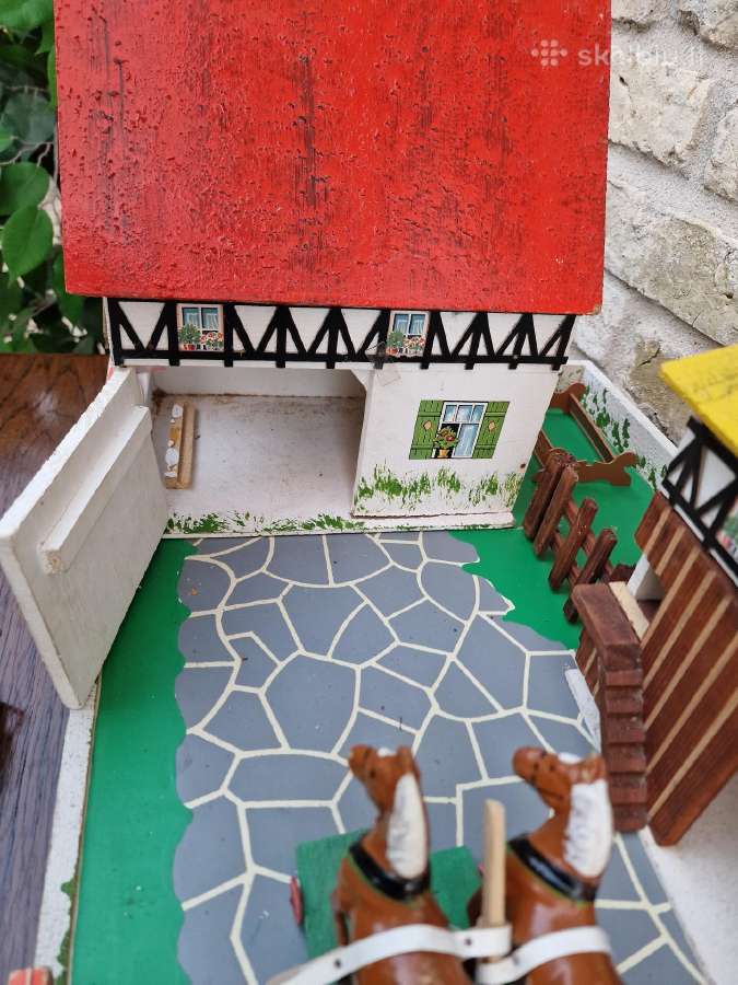 Vintažinis mid century lėlių namas su tvarteliu - nuotraukos Nr. 19