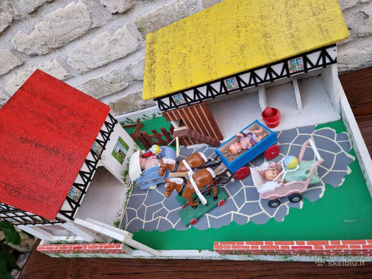 Vintažinis mid century lėlių namas su tvarteliu - nuotraukos Nr. 28
