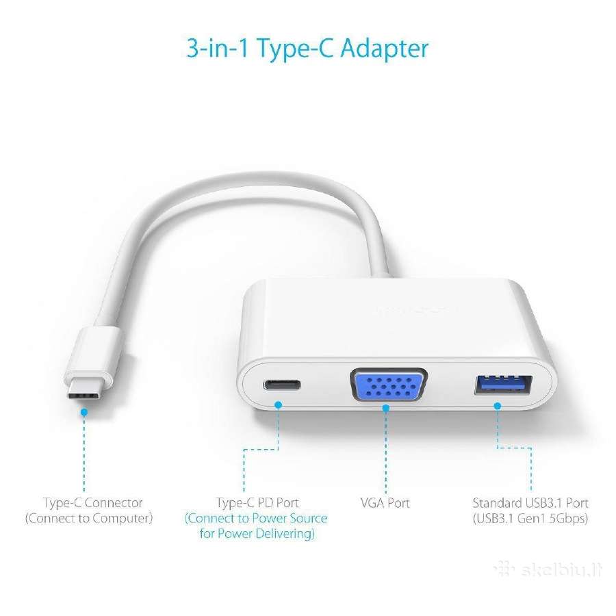 Usb-c to Vga, Usb 3.1, Usb-c charge adapteris