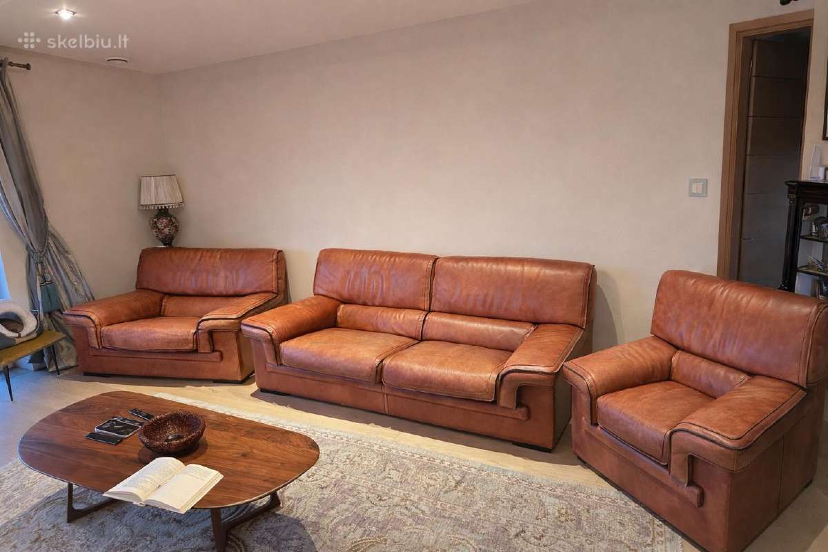 Natūralios odos (bisono) sofa + 2 foteliai – kokyb