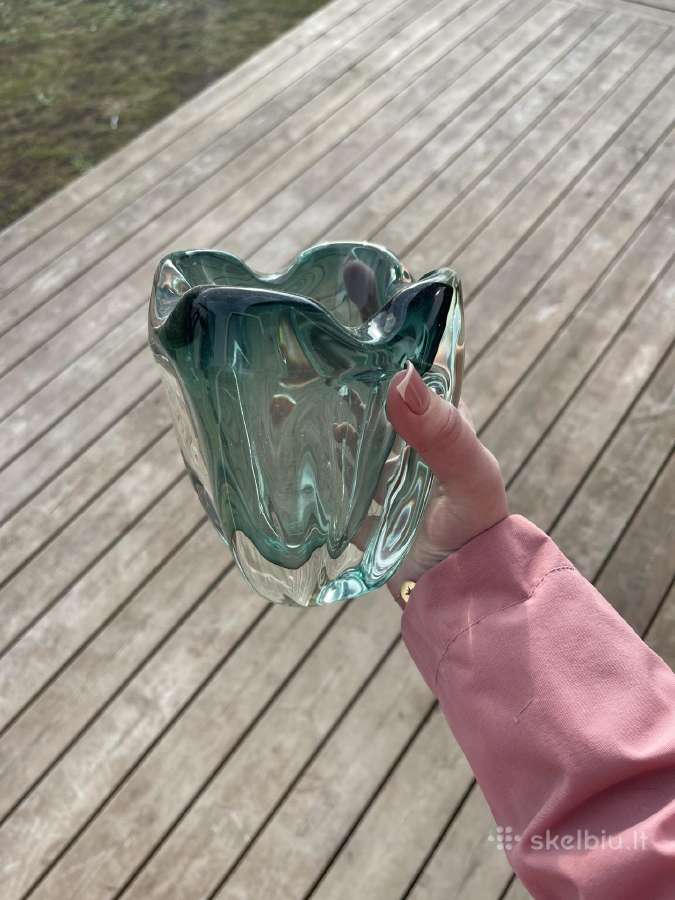 Sunki stiklo vaza, Murano stiliaus, vintage