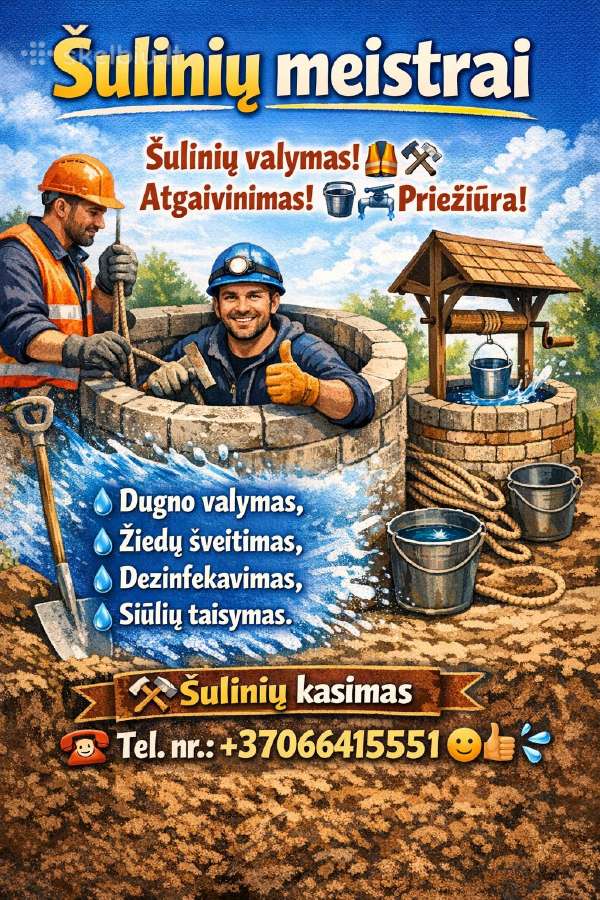 Šulinių valymas, kasimas,priežiūra